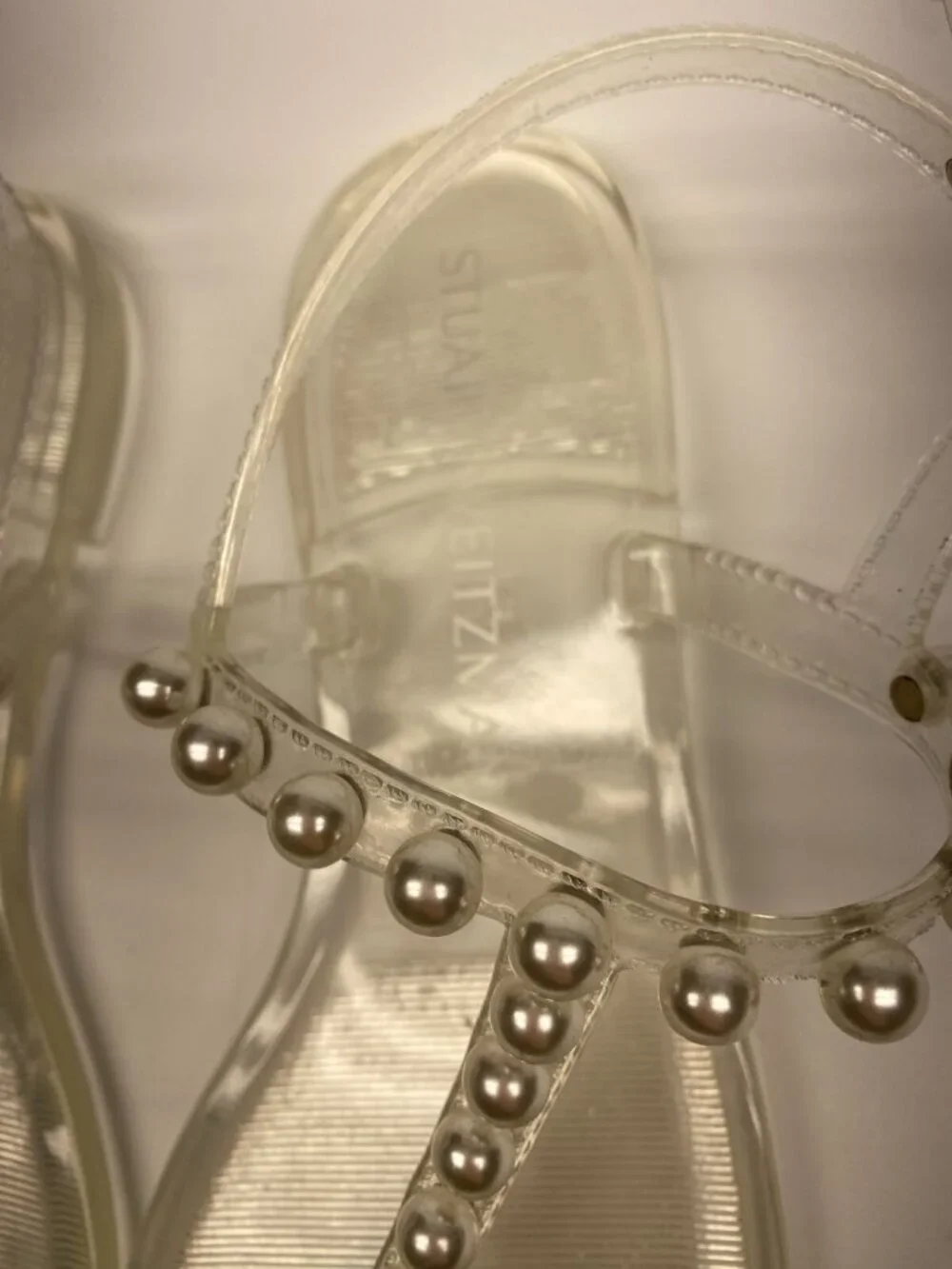 Stuart Weitzman Women's Clear Embellished Thong Sandal Sz 10 B